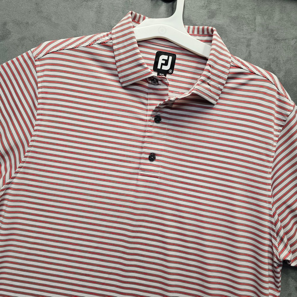 FootJoy Mens Red White Striped Short Sleeve Golf Polo Shirt Size M 1387698
